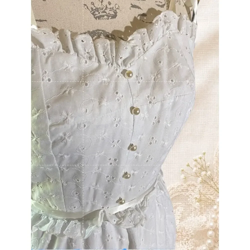 Vintage Victoria Vaughn White Eyelet Prairie Maxi Dress Cottage Bridal 7 USA - Picture 3 of 14